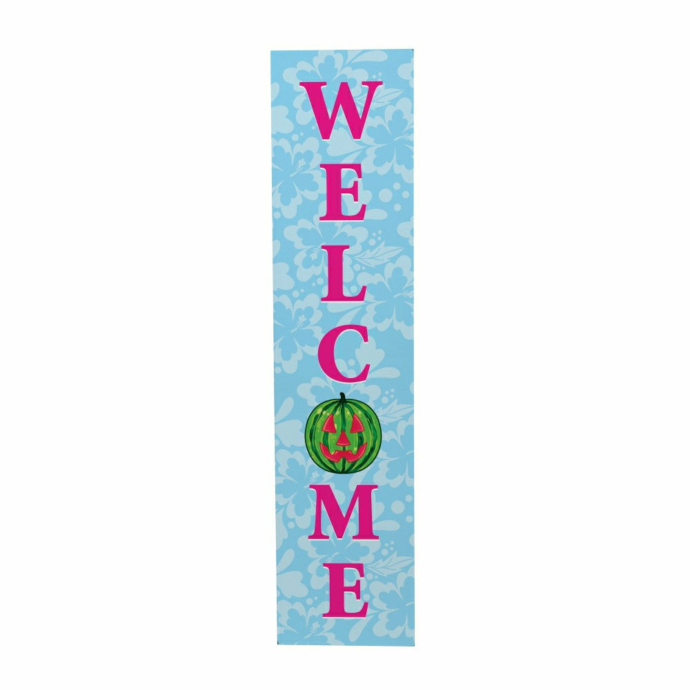 Plow & Hearth Summerween Porch Leaner Watermelon Pumpkin, "Welcome", 46"H