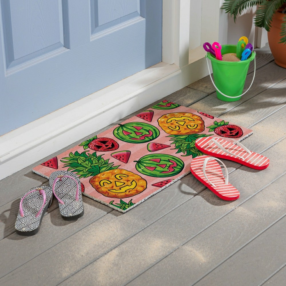 Plow & Hearth Summerween Tropical Jack O'Lantern PVC Mat, 28"x16”