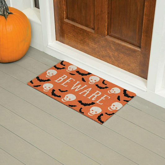 Plow & Hearth Be Ware Spooky PVC Trapper Doormat, 28"x16"