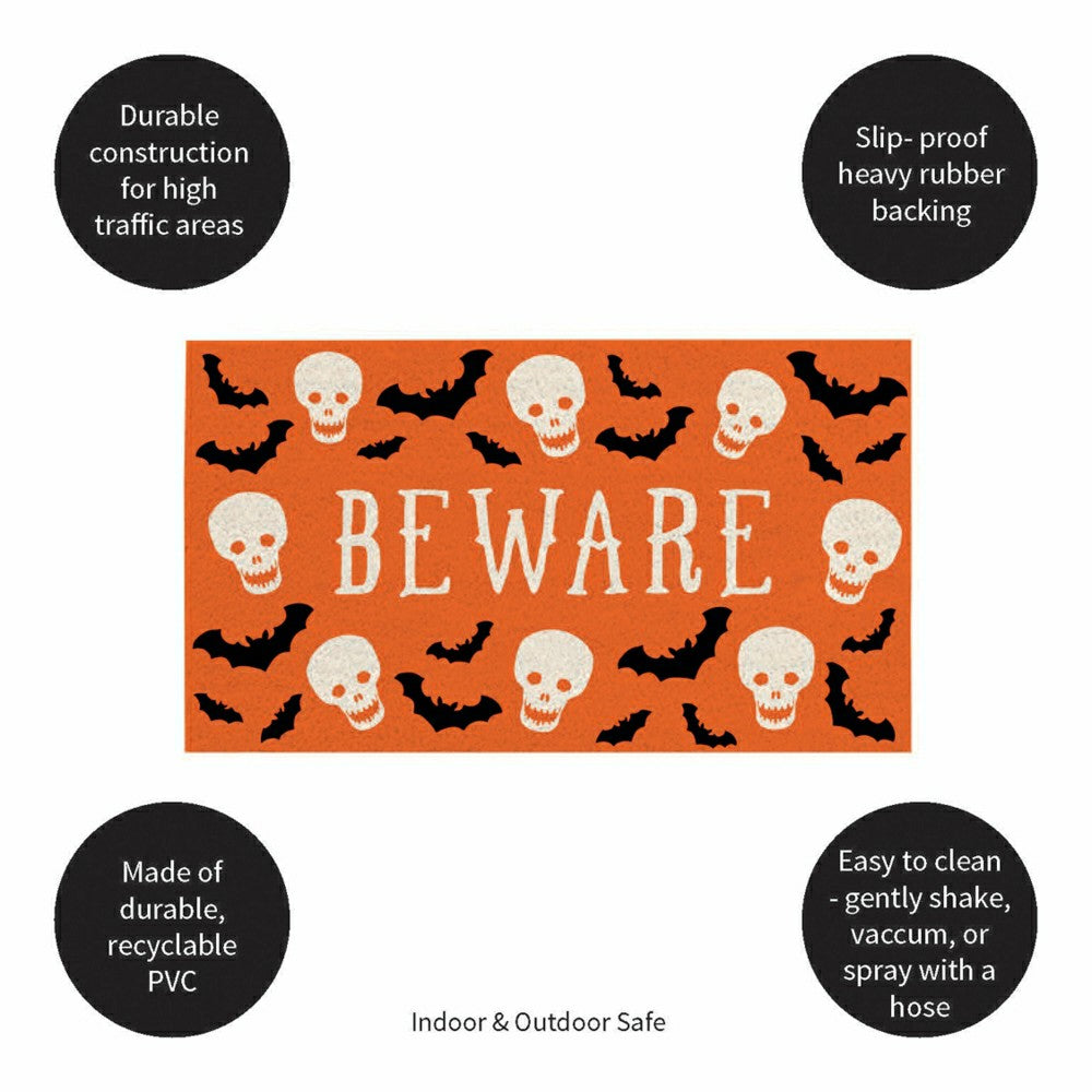 Plow & Hearth Be Ware Spooky PVC Trapper Doormat, 28"x16"
