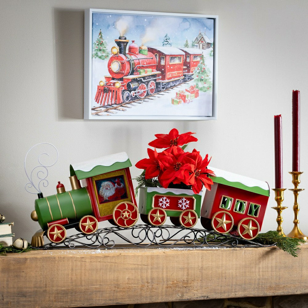 Plow & Hearth Twas the Night Planter, Metal Planter, Christmas Train, 25" L x 14" H