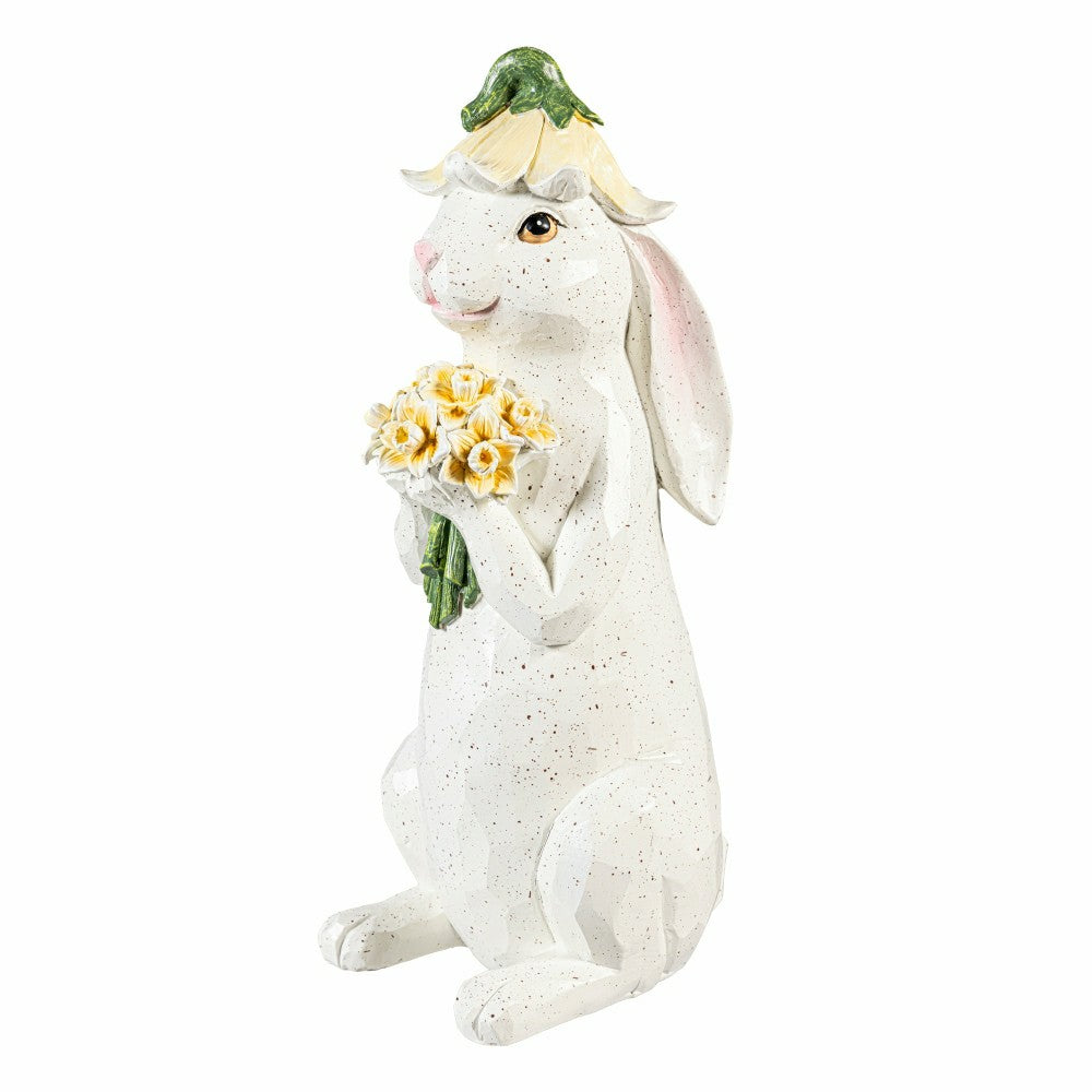 Plow & Hearth Bunny Blooms Garden Statue, Blossom Bunny Resin Statue, 14.5"H