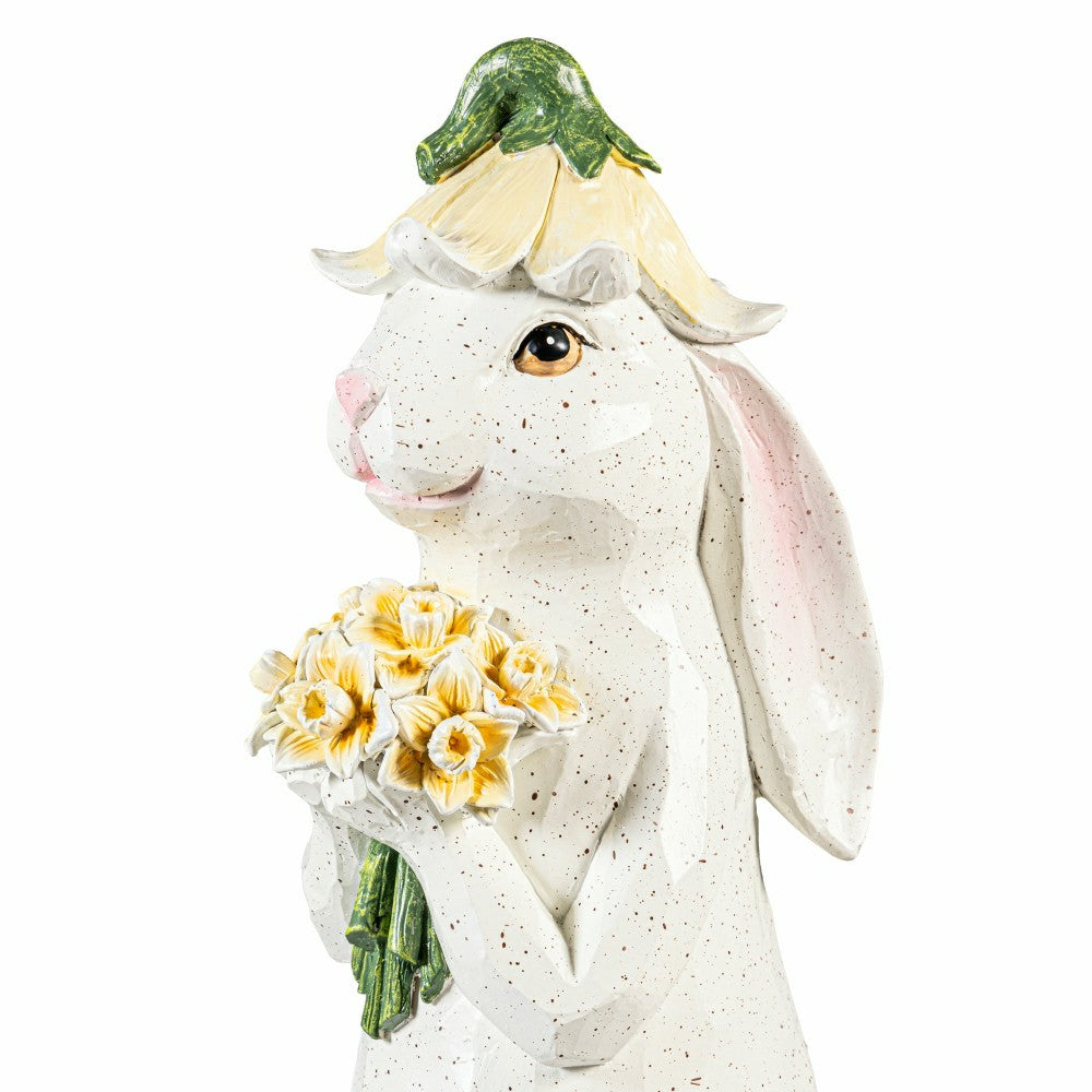 Plow & Hearth Bunny Blooms Garden Statue, Blossom Bunny Resin Statue, 14.5"H