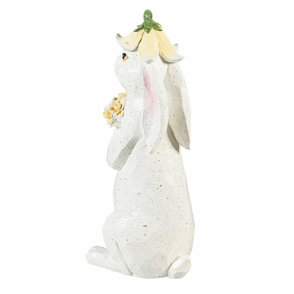 Plow & Hearth Bunny Blooms Garden Statue, Blossom Bunny Resin Statue, 14.5"H