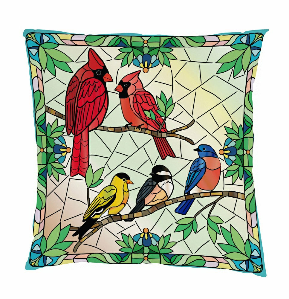 Plow & Hearth Stained Glass Songbirds Pillow Cover