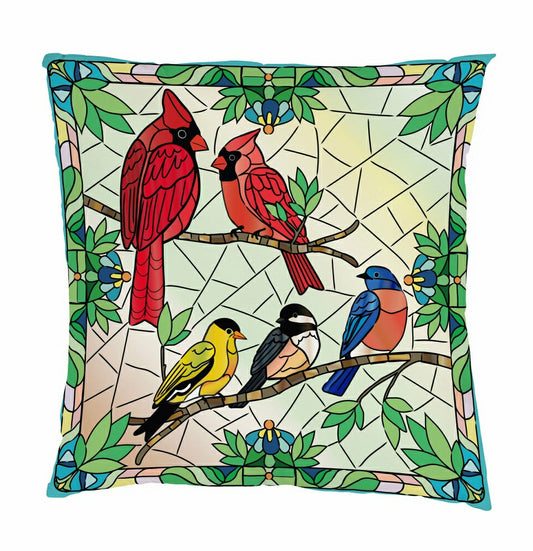 Plow & Hearth Stained Glass Songbirds Pillow Cover