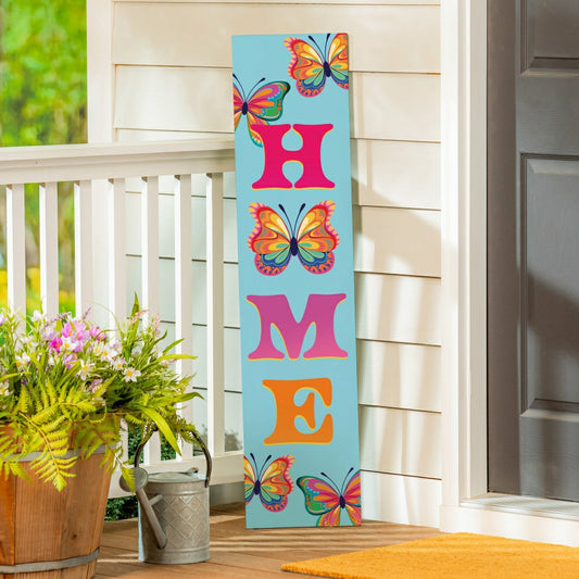 Plow & Hearth Bunny Blooms Garden Decor, Porch Leaner, Bows & Butterflies, 10.75" L
