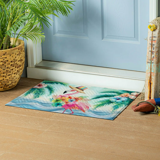 Plow & Hearth Palm Beach Flamingo Vacation Embossed Mat