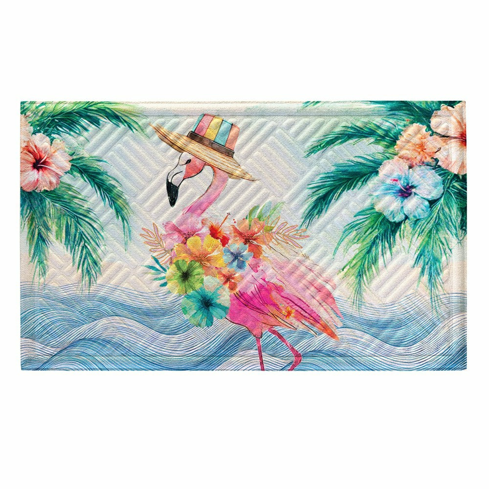 Plow & Hearth Palm Beach Flamingo Vacation Embossed Mat