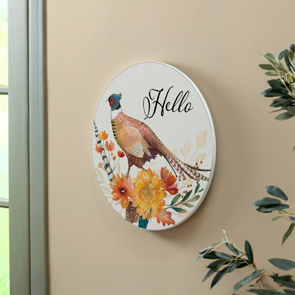 Plow & Hearth High Country Pheasant Wood Door Décor, "Hello", 18"