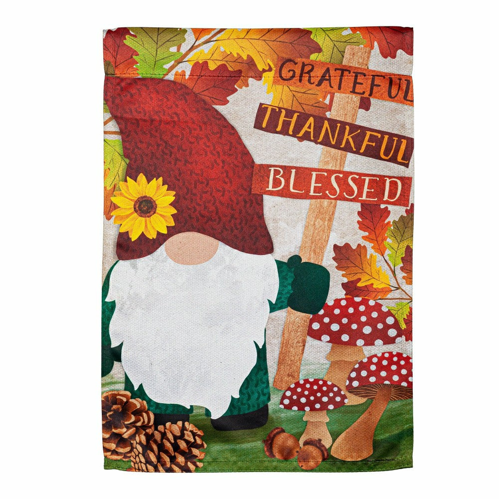 Plow & Hearth Grateful Fall Gnome Suede Garden Flag