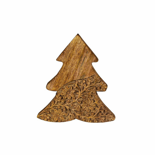 Plow & Hearth VivaStyle Playful Poinsettia Table Decor, Wood Decor, Carved Floral Tr