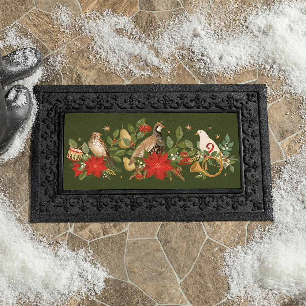 Plow & Hearth Flocked Coir Sassafras Switch Mat, ,Partridge,Bird,Goose,22"x10"