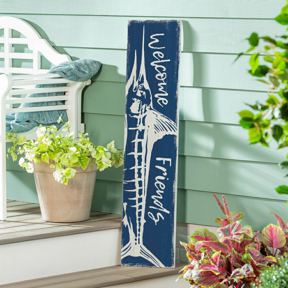 Plow & Hearth Coastal Porch Leaner Welcome Marlin 46" H