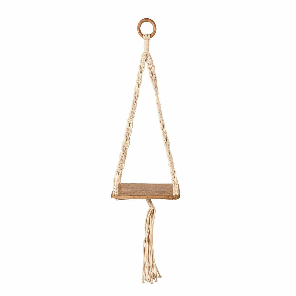 Plow & Hearth VivaStyle Plant Stand, Macrame & Wood, Hanging Plant Stand, 32" H, Set