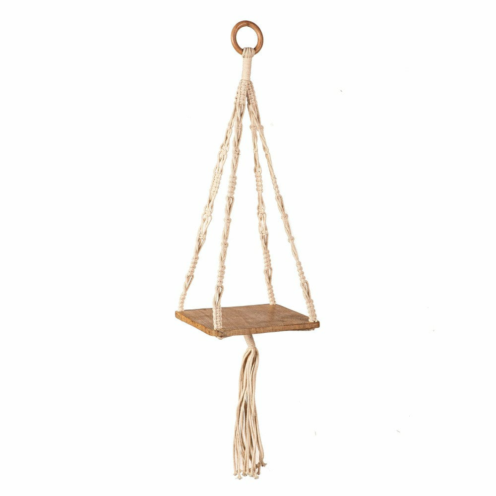 Plow & Hearth VivaStyle Plant Stand, Macrame & Wood, Hanging Plant Stand, 32" H, Set
