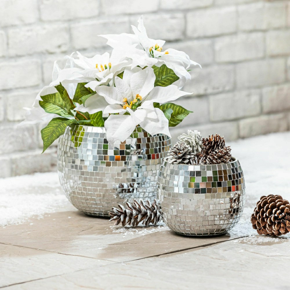 Plow & Hearth Pearl and Pine Planters, Mirror Glass Planters, Nested Set of 2