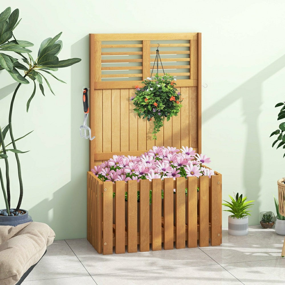 Plow & Hearth Wooden Raised Garden Bed with Privacy Screen