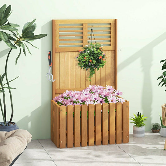 Plow & Hearth Wooden Raised Garden Bed with Privacy Screen