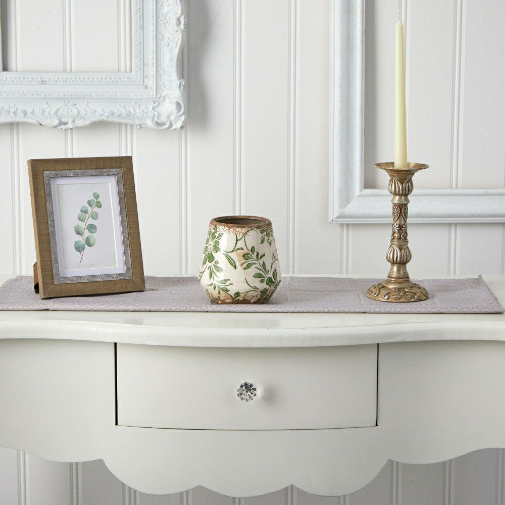Plow & Hearth 5.5” Tuscan Ceramic Green Scroll Planter