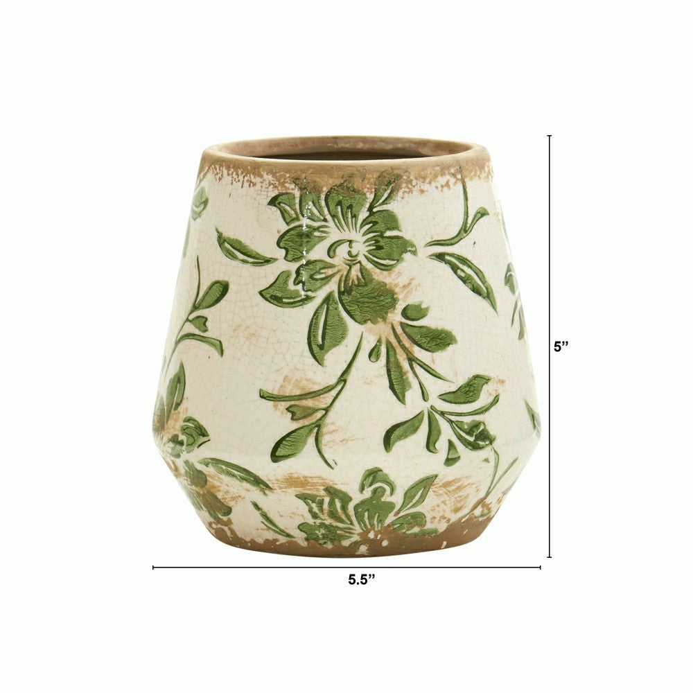Plow & Hearth 5.5” Tuscan Ceramic Green Scroll Planter