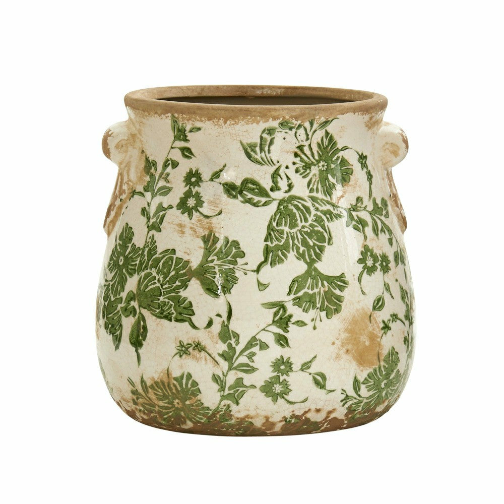 Plow & Hearth 6.5” Tuscan Ceramic Green Scroll Planter