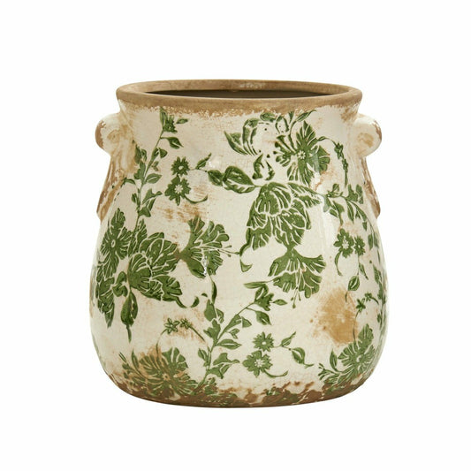 Plow & Hearth 6.5” Tuscan Ceramic Green Scroll Planter
