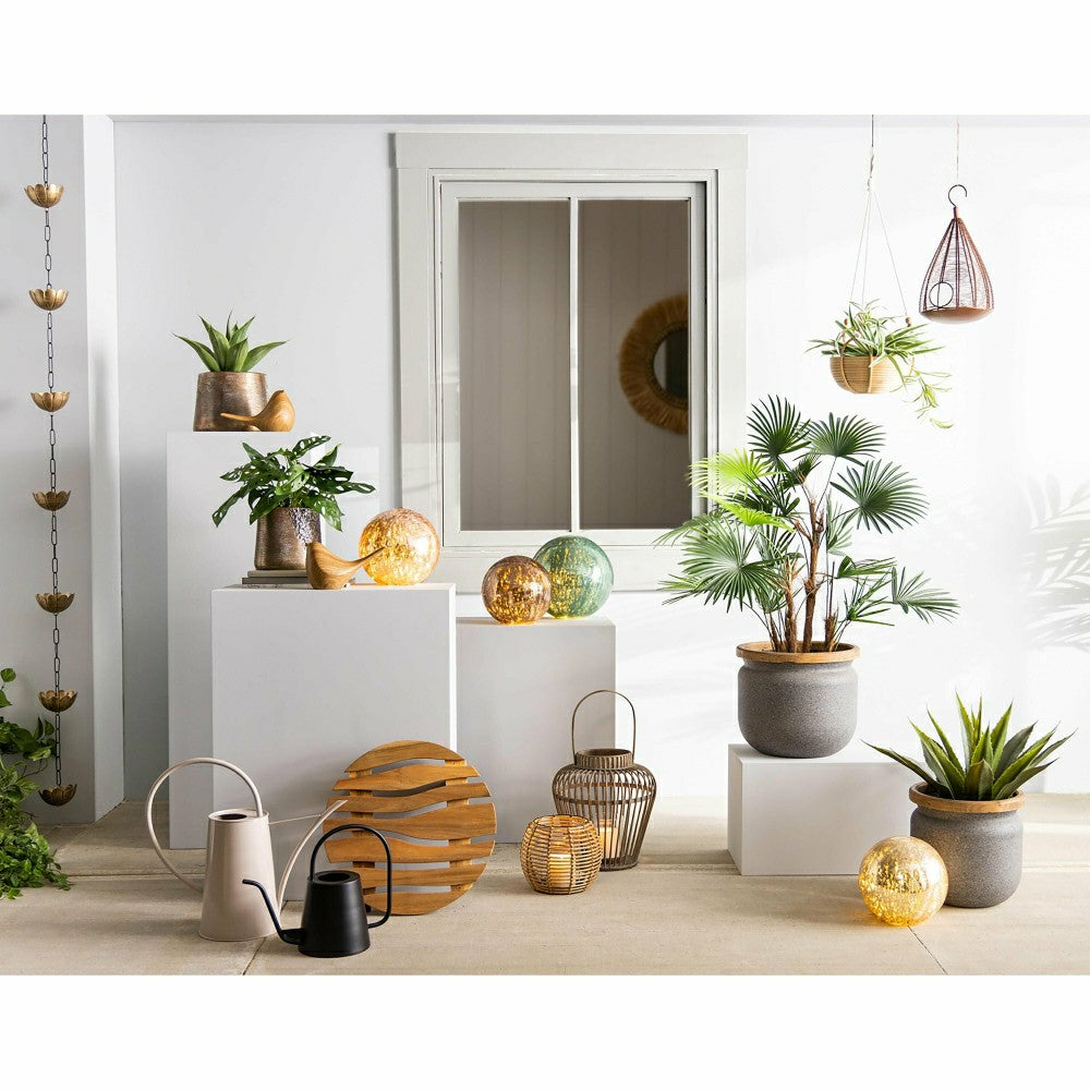 Plow & Hearth VivaStyle Planter, Wood, Rattan Hanging Basket Planter