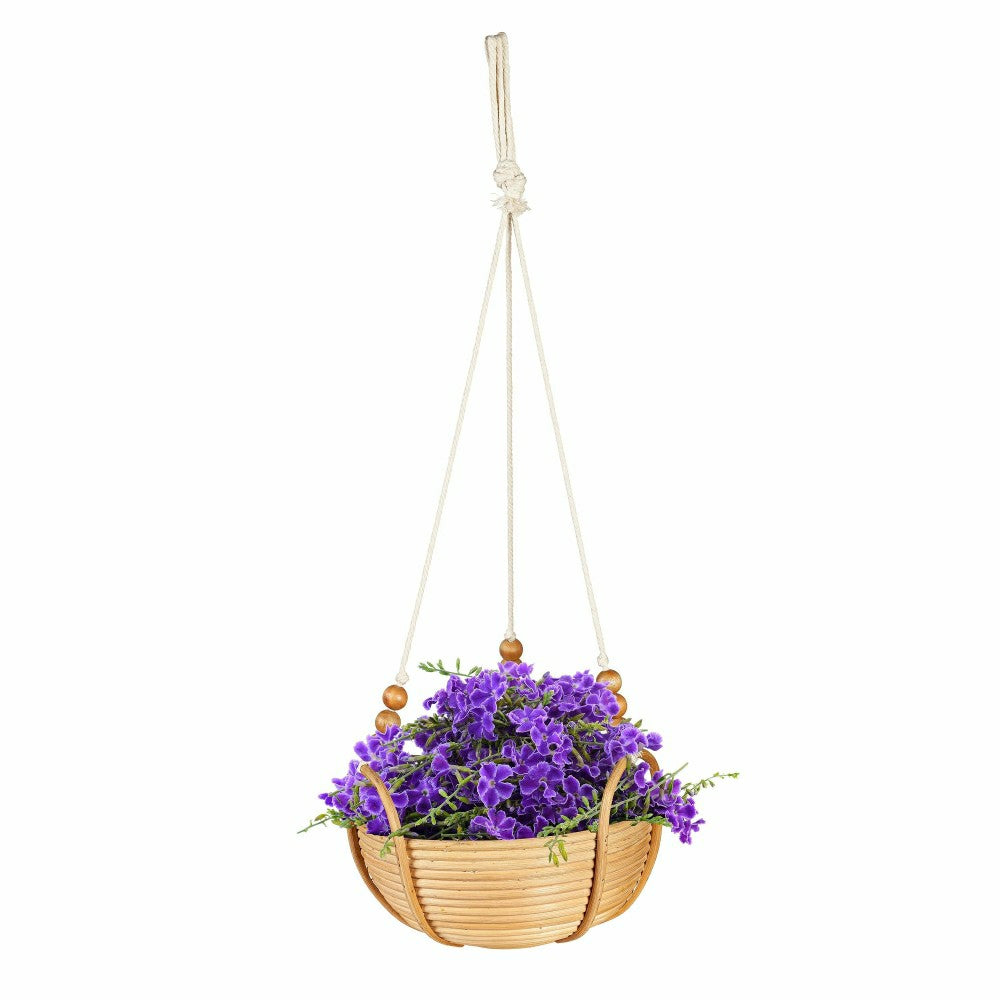 Plow & Hearth VivaStyle Planter, Wood, Rattan Hanging Basket Planter