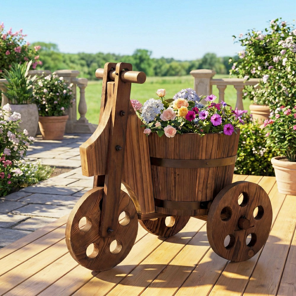 Plow & Hearth Rustic Wood Tricycle Planter