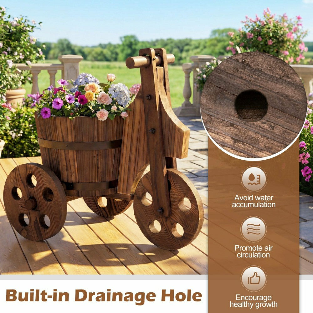 Plow & Hearth Rustic Wood Tricycle Planter