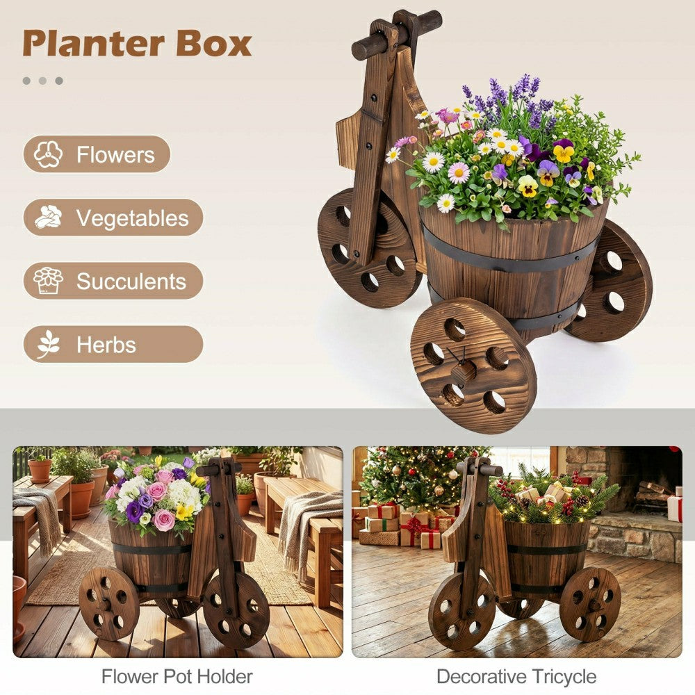 Plow & Hearth Rustic Wood Tricycle Planter
