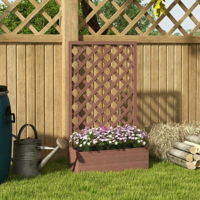 Plow & Hearth Wood Raised Garden Bed with Lattice Trellis