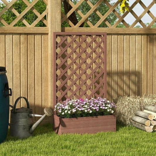 Plow & Hearth Wood Raised Garden Bed with Lattice Trellis