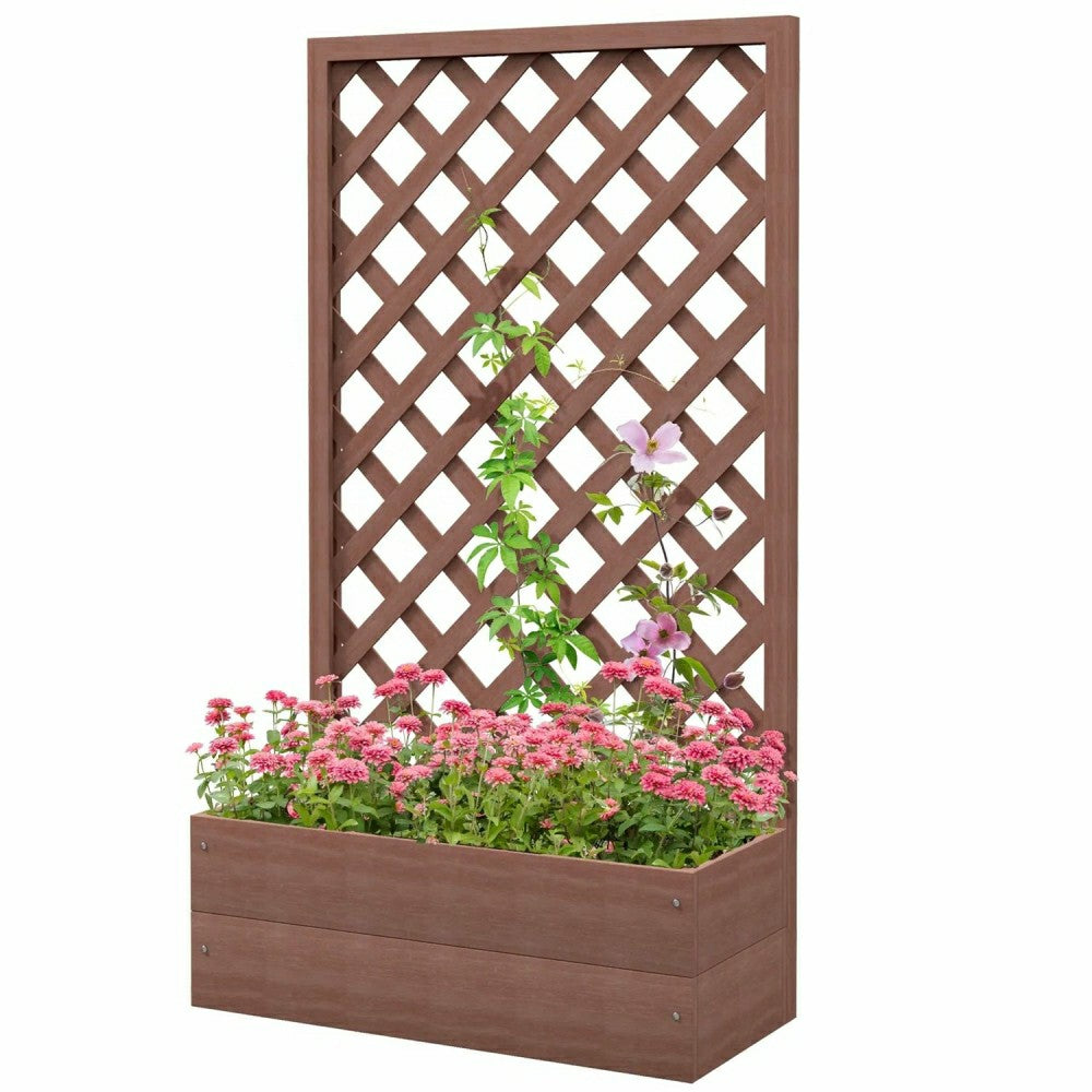 Plow & Hearth Wood Raised Garden Bed with Lattice Trellis