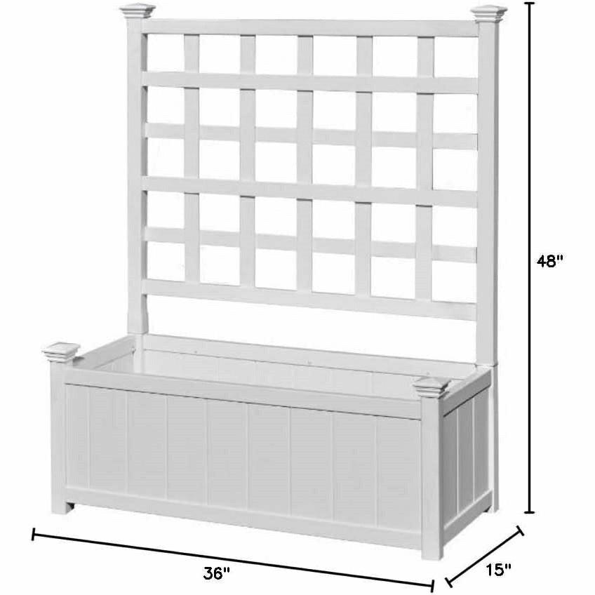 Plow & Hearth White Vinyl Garden Planter Box with Trellis