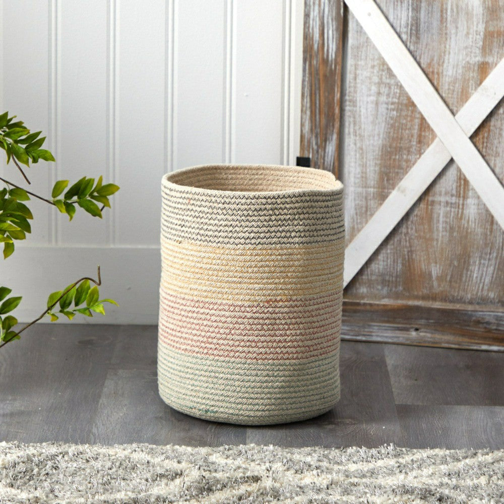 Plow & Hearth 12” Handmade Natural Cotton Multicolored Woven Planter
