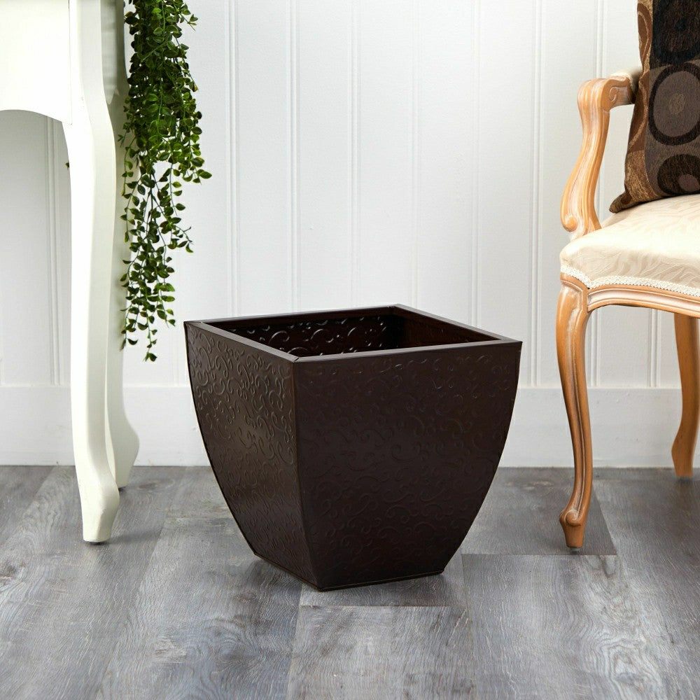 Plow & Hearth 14” Embossed Metal Scroll Planter