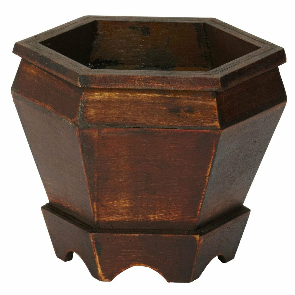 Plow & Hearth Wooden Hexagon Decorative Planter (Set of 3)