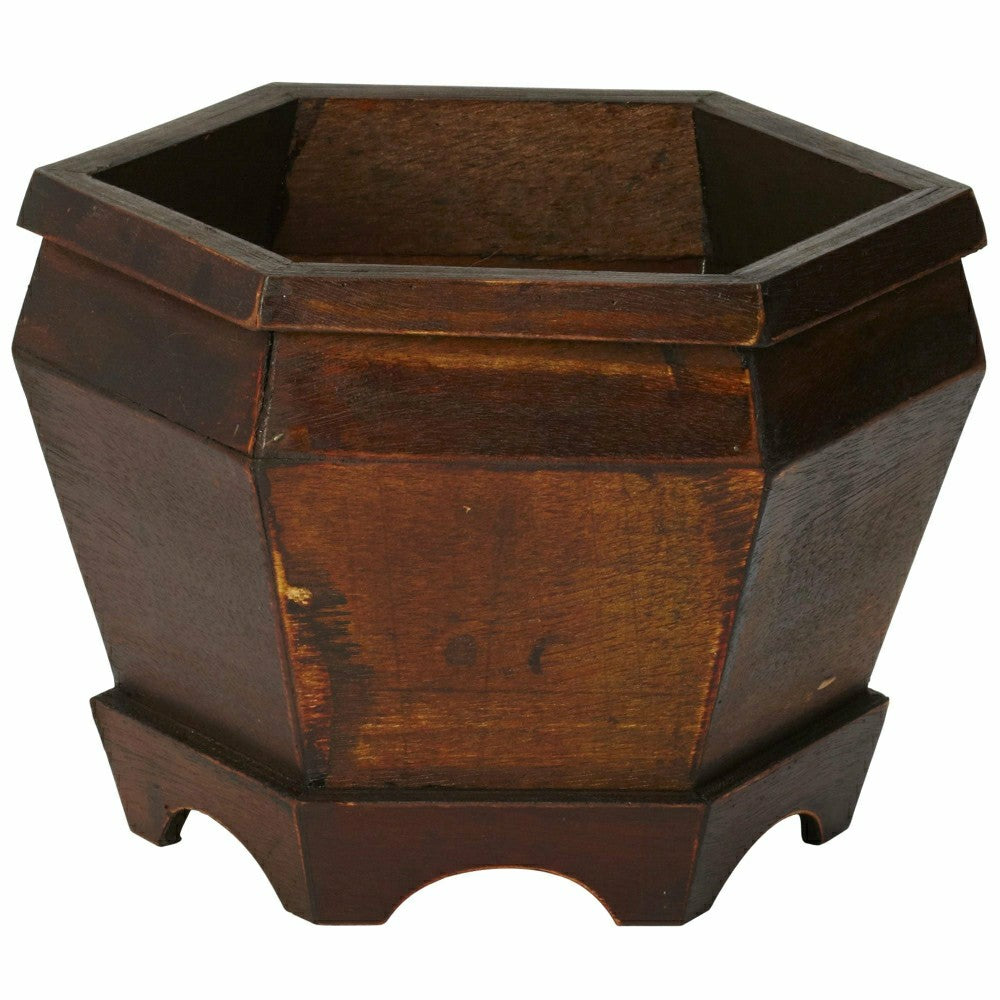 Plow & Hearth Wooden Hexagon Decorative Planter (Set of 3)