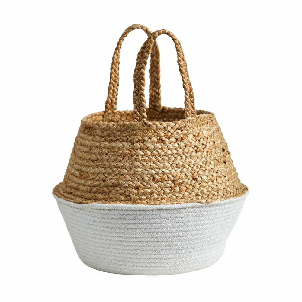 Plow & Hearth 14” Boho Chic Handmade Cotton & Jute White Woven Planter