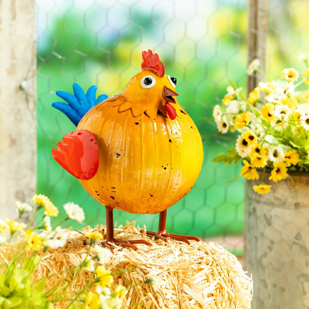 Plow & Hearth Metal Colorful Chicken Garden Statue