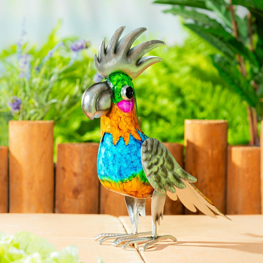 Plow & Hearth Metal Gradient Parrot Garden Statue, 14"H