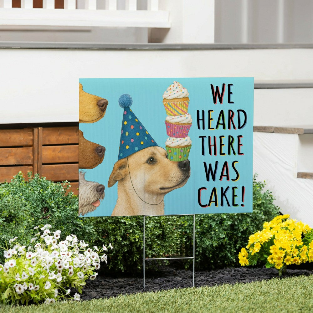 Plow & Hearth This Calls For Cake Yard Sign with H-Stake, Dog, "We Heard There Was C