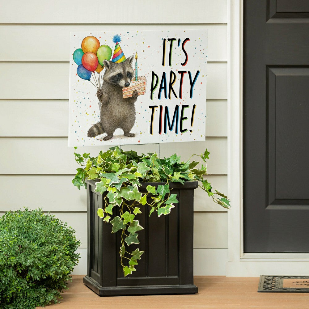Plow & Hearth This Calls For Cake Yard Sign with H-Stake, "It‘s Party Time!", 24"x18