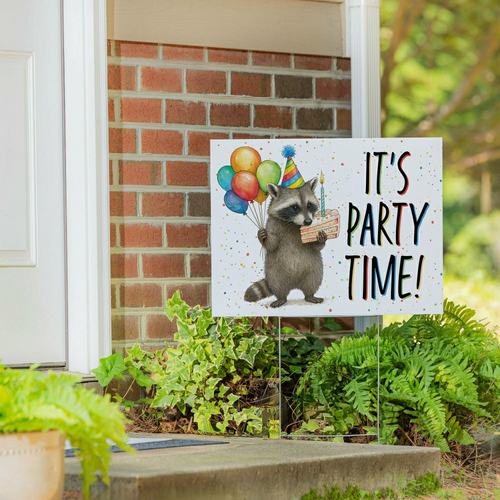 Plow & Hearth This Calls For Cake Yard Sign with H-Stake, "It‘s Party Time!", 24"x18