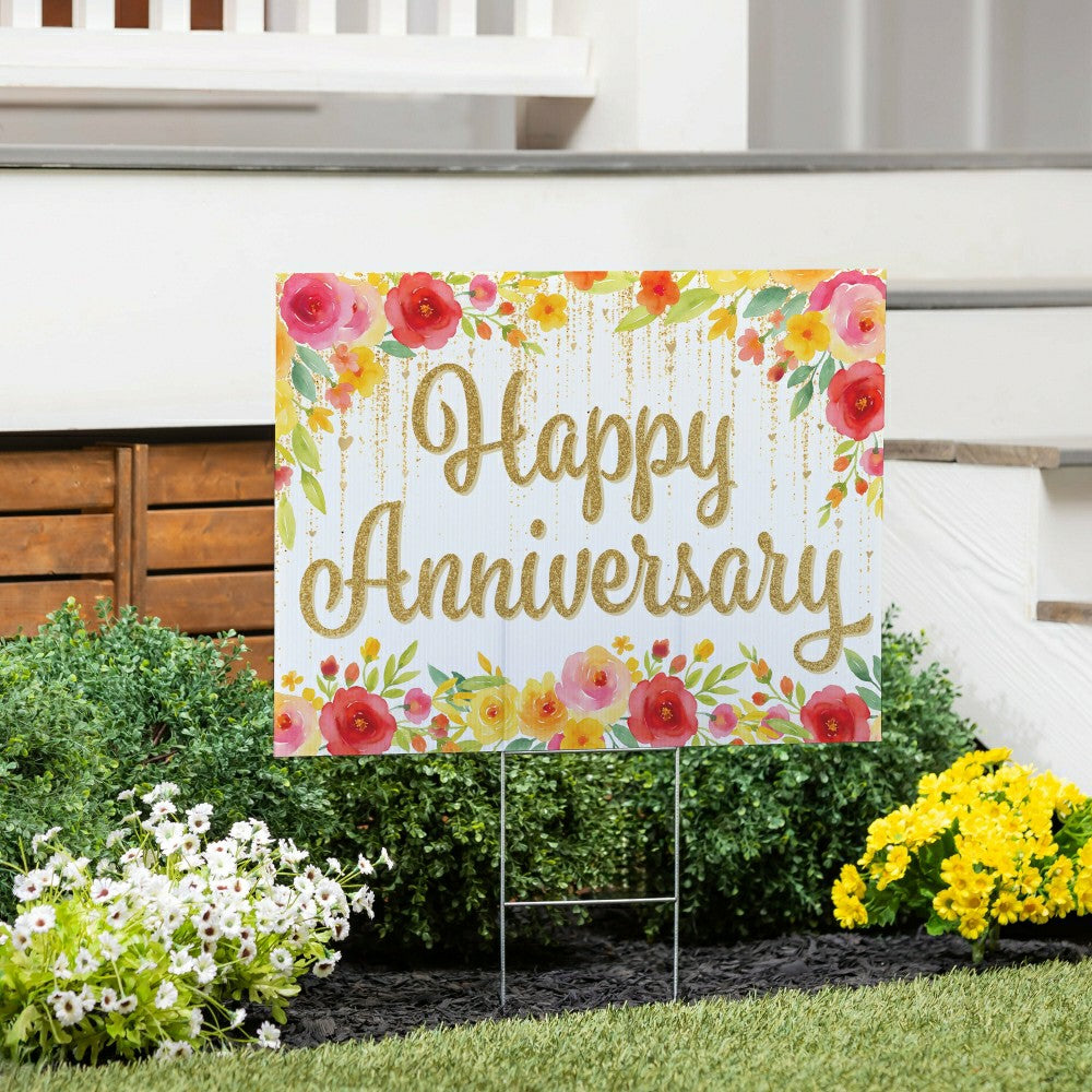 Plow & Hearth This Calls For Cake Yard Sign with H-Stake, "Happy Anniversary", 24"x1