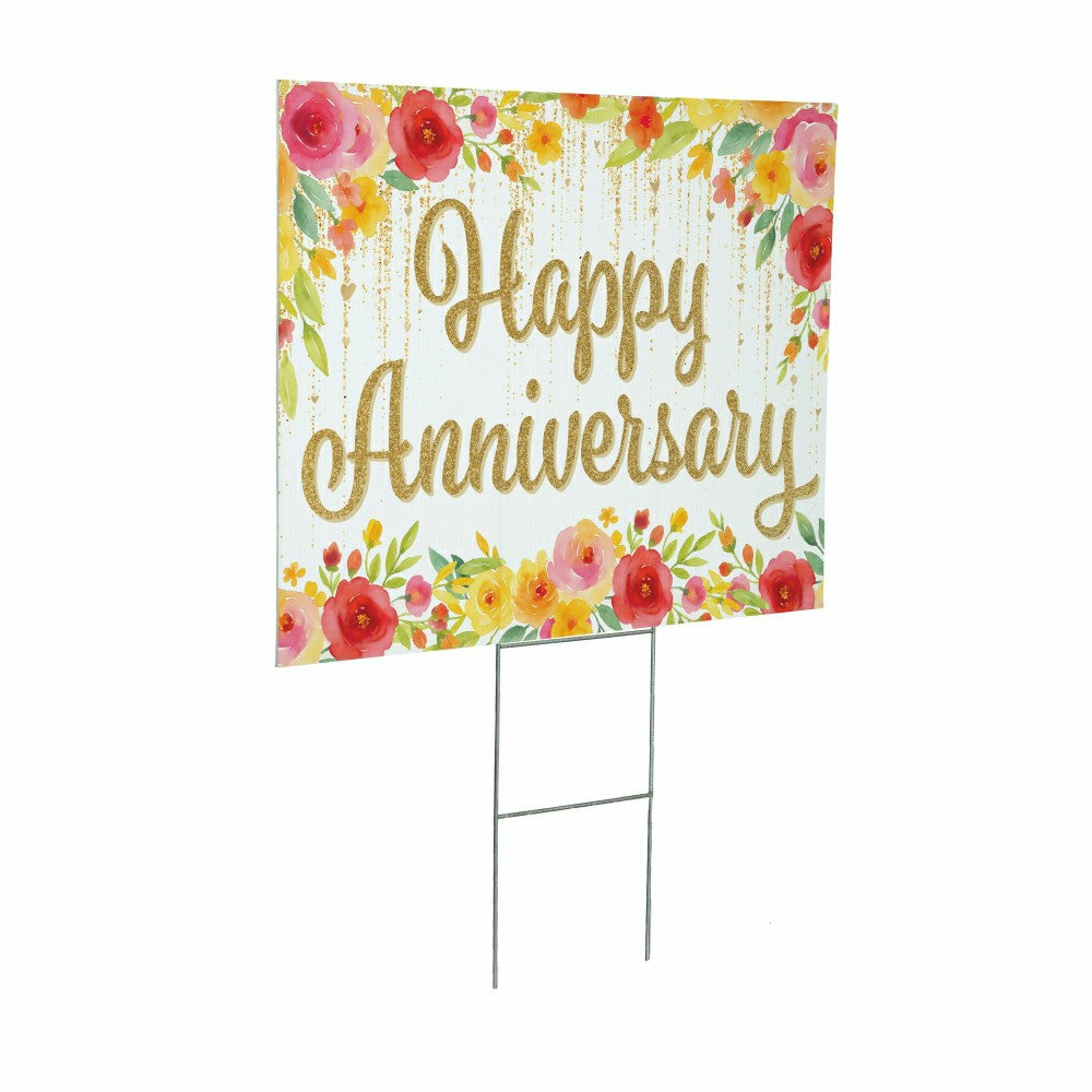 Plow & Hearth This Calls For Cake Yard Sign with H-Stake, "Happy Anniversary", 24"x1