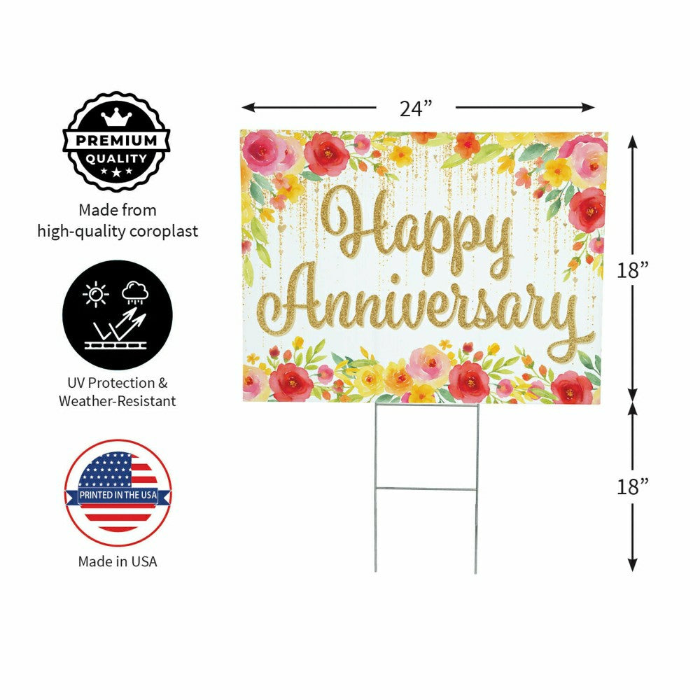 Plow & Hearth This Calls For Cake Yard Sign with H-Stake, "Happy Anniversary", 24"x1