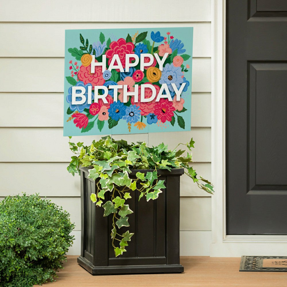 Plow & Hearth This Calls For Cake Yard Sign with H-Stake, "Happy Birthday", 24"x18"